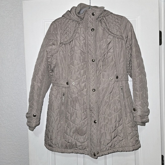 Weatherproof PS Tan Quilted Coat Hooded Floral Lined Jacket Women's - Picture 1 of 9